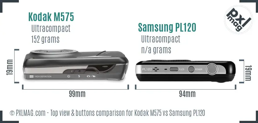 Kodak M575 vs Samsung PL120 top view buttons comparison