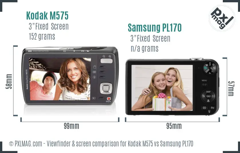 Kodak M575 vs Samsung PL170 Screen and Viewfinder comparison