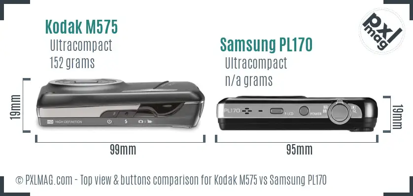 Kodak M575 vs Samsung PL170 top view buttons comparison