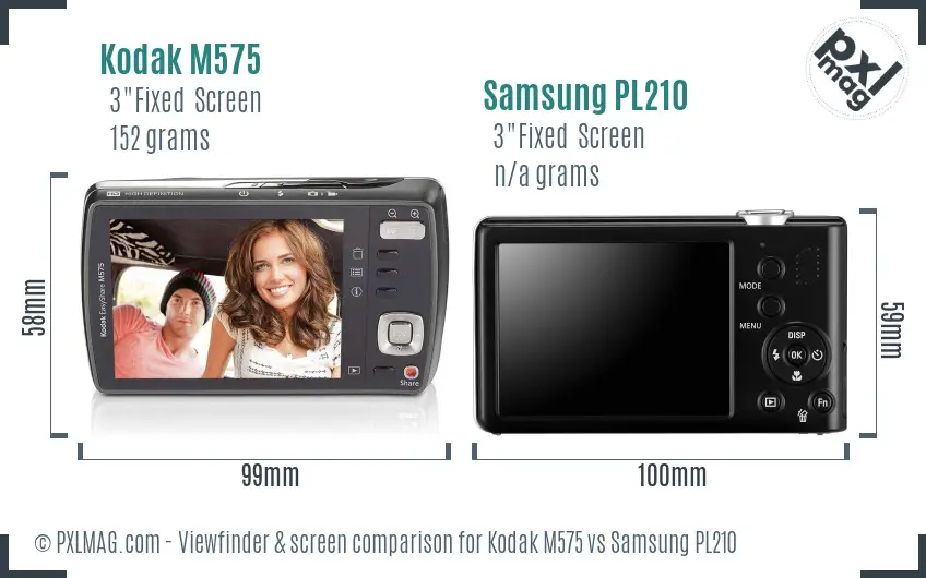 Kodak M575 vs Samsung PL210 Screen and Viewfinder comparison