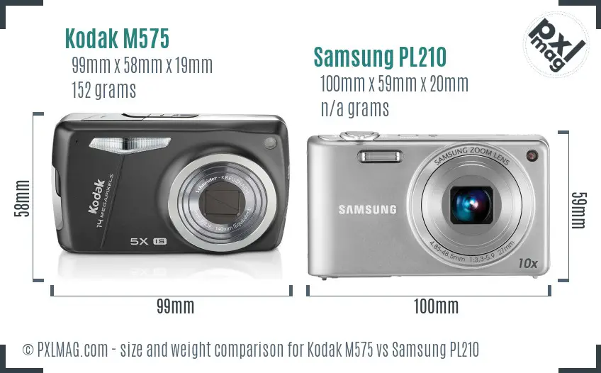 Kodak M575 vs Samsung PL210 size comparison
