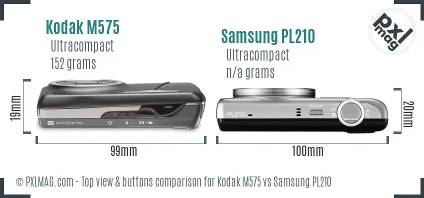Kodak M575 vs Samsung PL210 top view buttons comparison