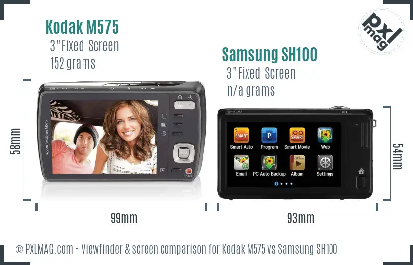 Kodak M575 vs Samsung SH100 Screen and Viewfinder comparison
