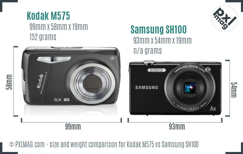 Kodak M575 vs Samsung SH100 size comparison