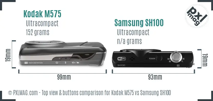 Kodak M575 vs Samsung SH100 top view buttons comparison