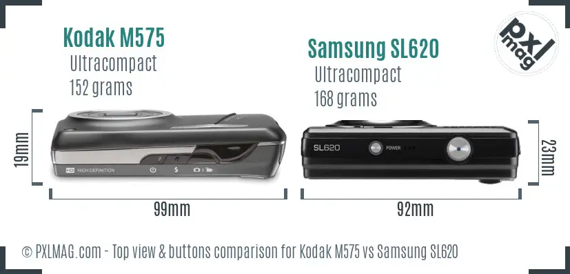 Kodak M575 vs Samsung SL620 top view buttons comparison