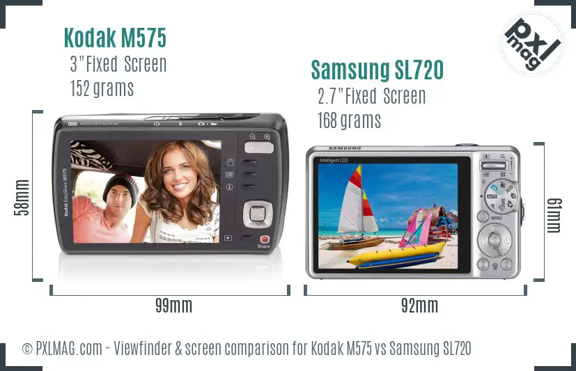 Kodak M575 vs Samsung SL720 Screen and Viewfinder comparison