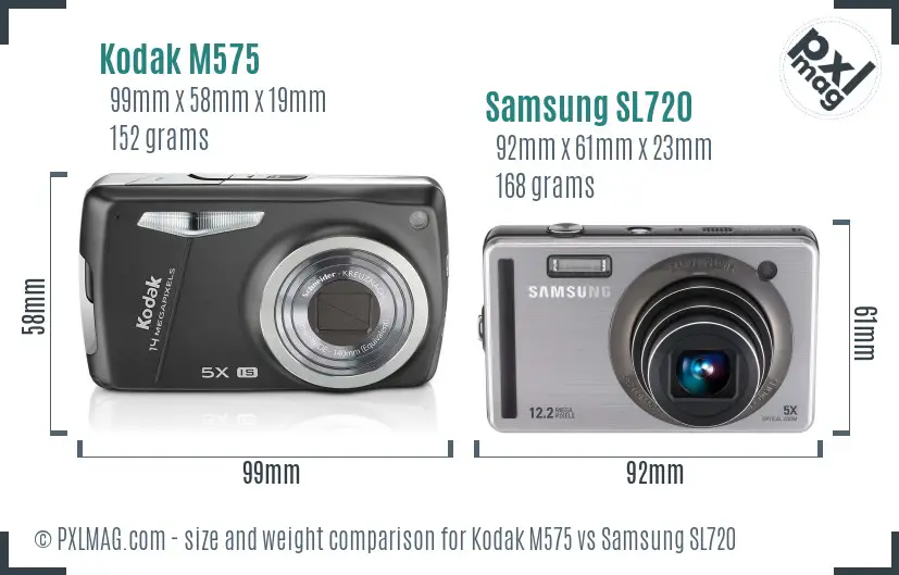 Kodak M575 vs Samsung SL720 size comparison