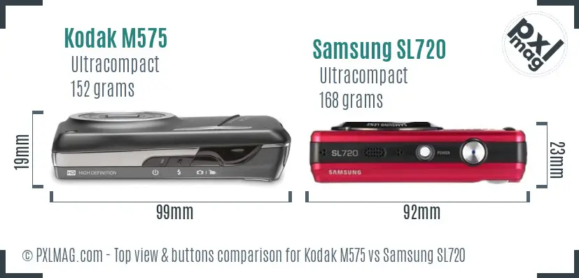 Kodak M575 vs Samsung SL720 top view buttons comparison