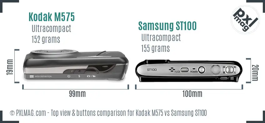 Kodak M575 vs Samsung ST100 top view buttons comparison Kodak M575 vs Samsung ST100 top view buttons comparison