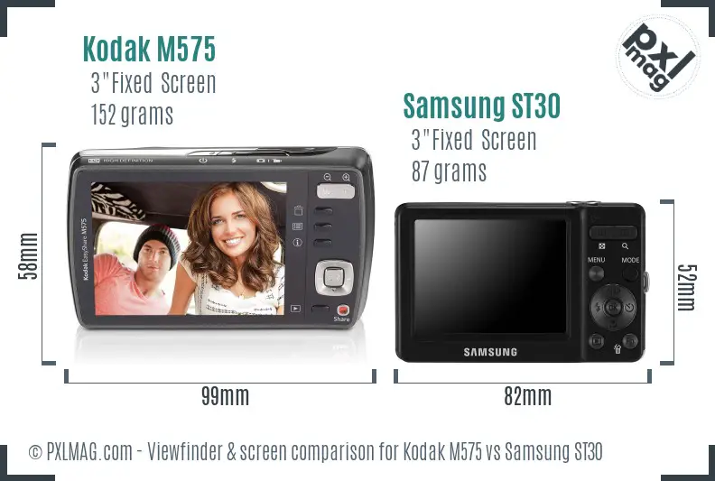 Kodak M575 vs Samsung ST30 Screen and Viewfinder comparison