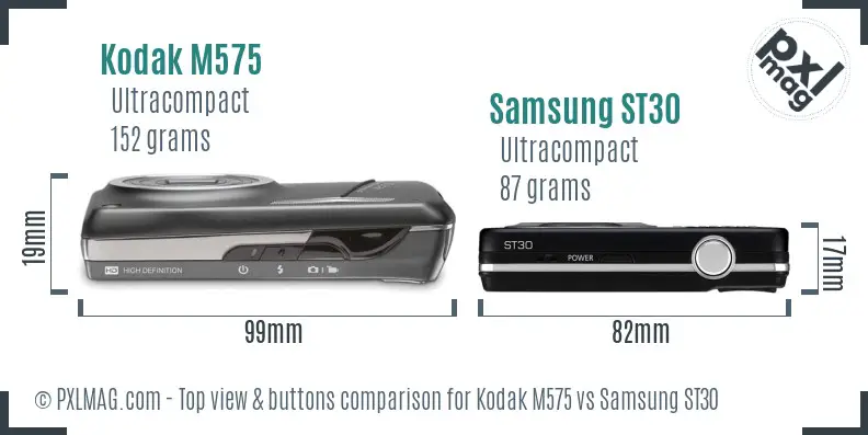 Kodak M575 vs Samsung ST30 top view buttons comparison