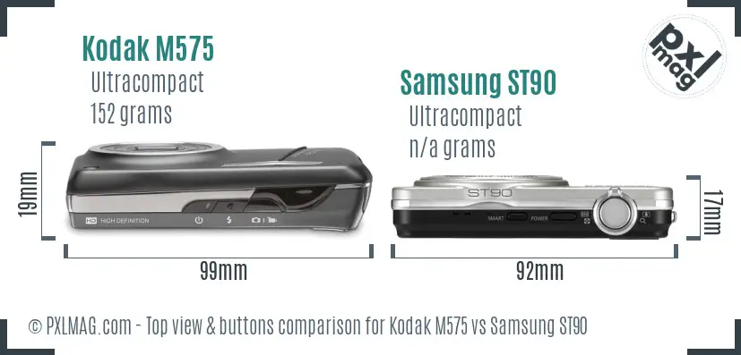 Kodak M575 vs Samsung ST90 top view buttons comparison