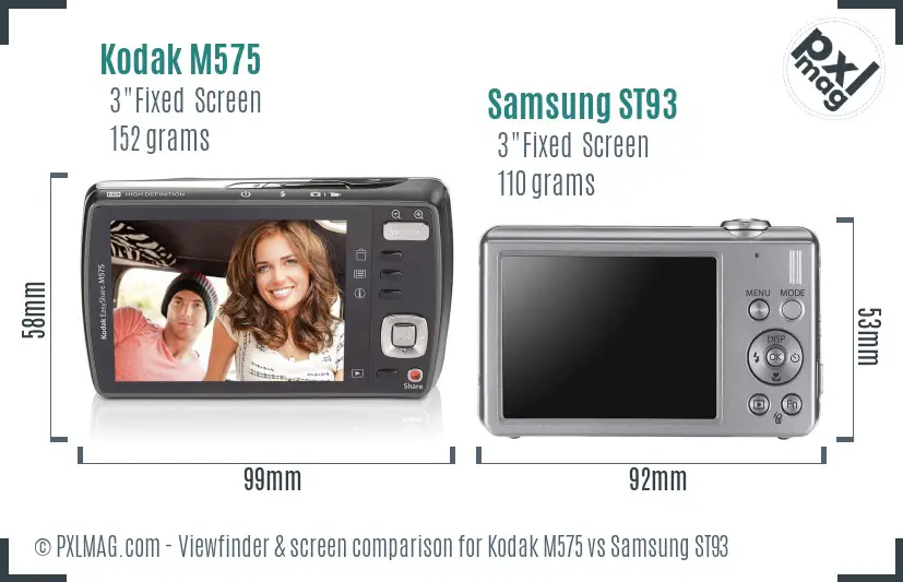 Kodak M575 vs Samsung ST93 Screen and Viewfinder comparison