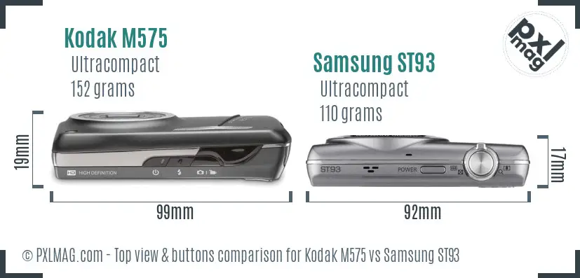 Kodak M575 vs Samsung ST93 top view buttons comparison