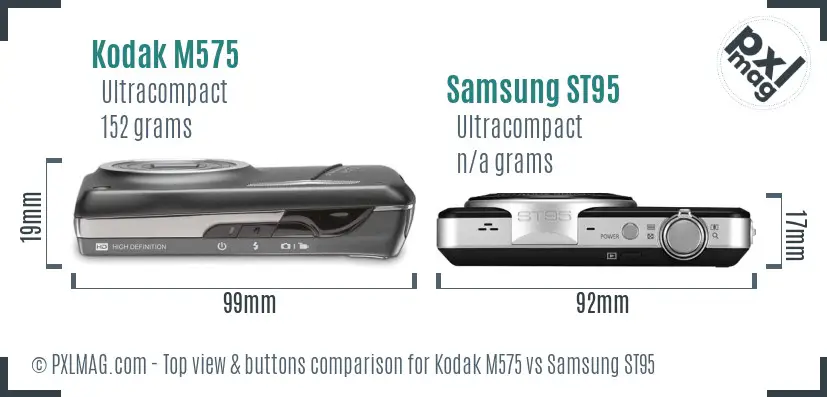 Kodak M575 vs Samsung ST95 top view buttons comparison