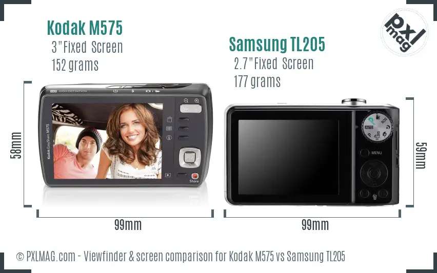 Kodak M575 vs Samsung TL205 Screen and Viewfinder comparison