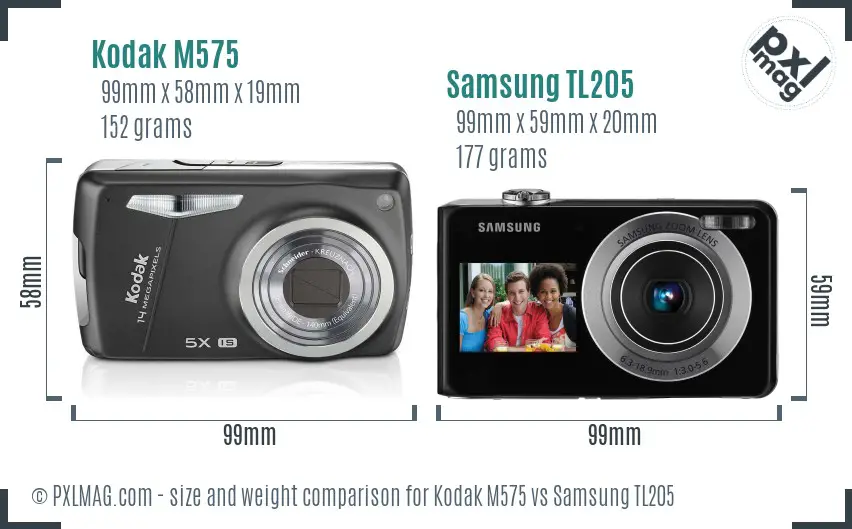 Kodak M575 vs Samsung TL205 size comparison