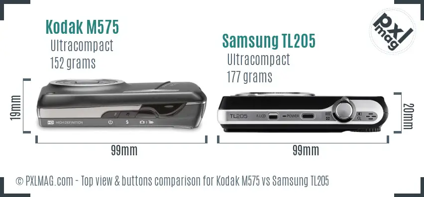 Kodak M575 vs Samsung TL205 top view buttons comparison