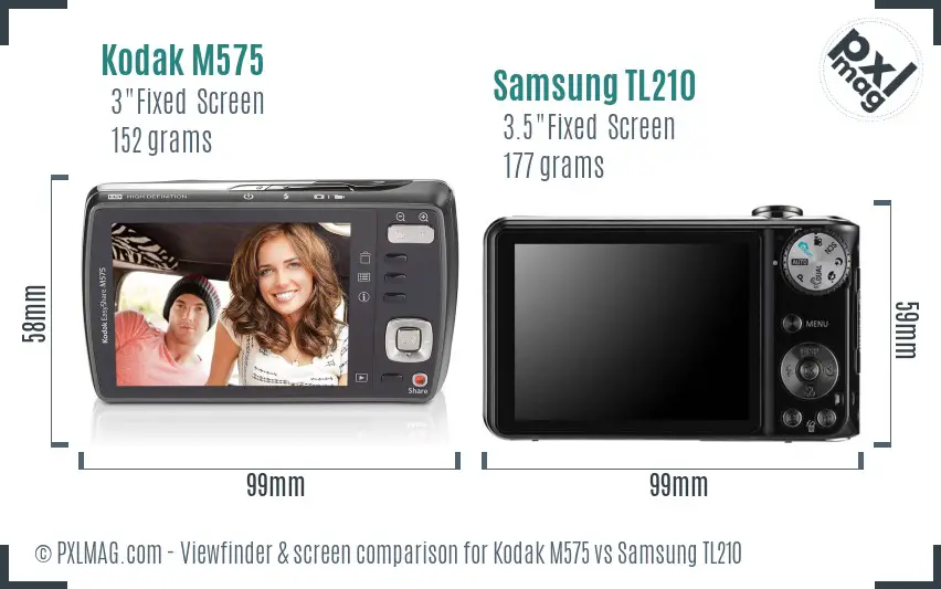 Kodak M575 vs Samsung TL210 Screen and Viewfinder comparison