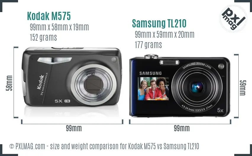 Kodak M575 vs Samsung TL210 size comparison