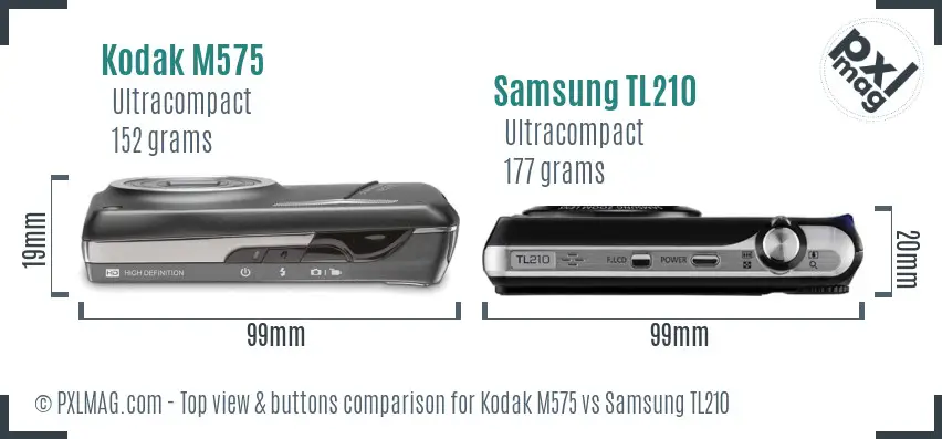 Kodak M575 vs Samsung TL210 top view buttons comparison