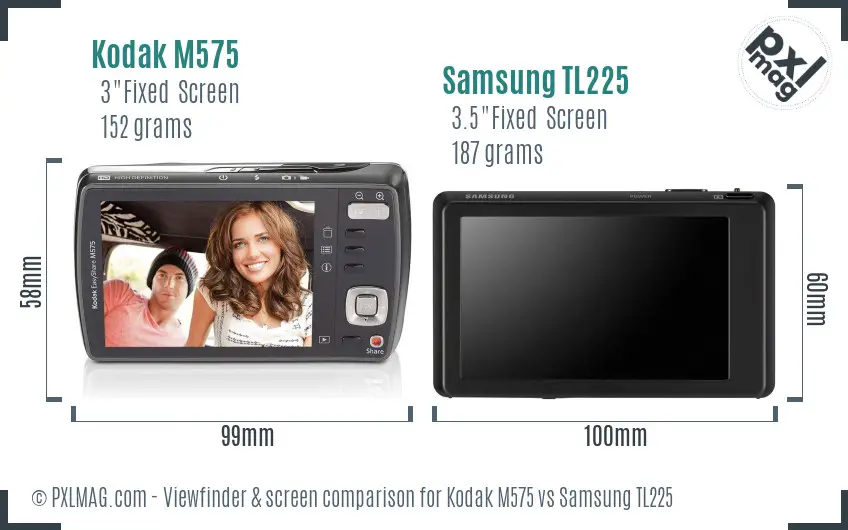 Kodak M575 vs Samsung TL225 Screen and Viewfinder comparison