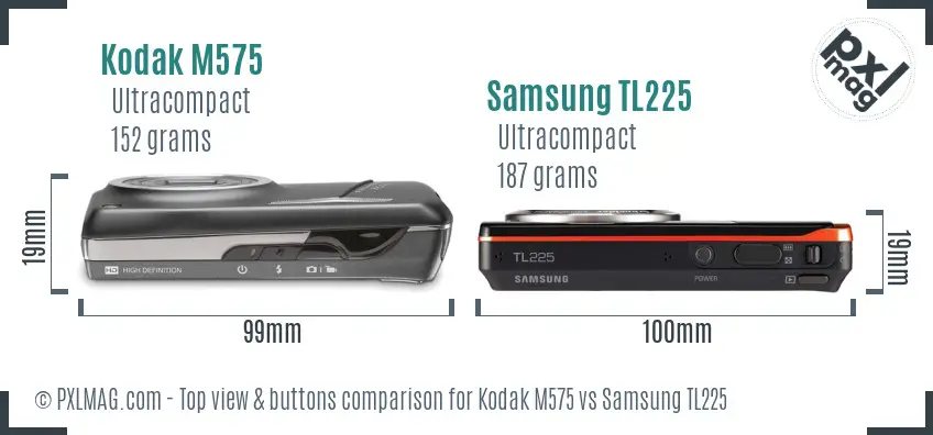 Kodak M575 vs Samsung TL225 top view buttons comparison