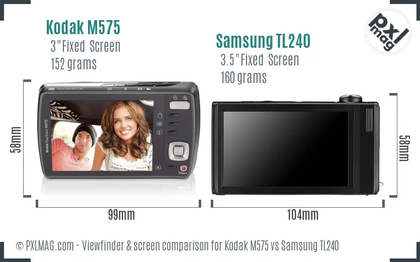 Kodak M575 vs Samsung TL240 Screen and Viewfinder comparison