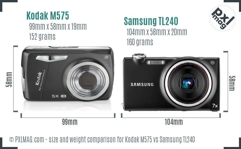 Kodak M575 vs Samsung TL240 size comparison