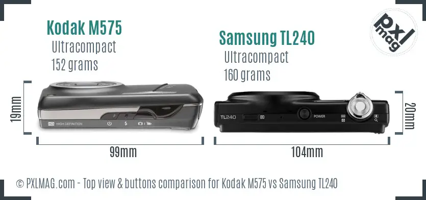 Kodak M575 vs Samsung TL240 top view buttons comparison