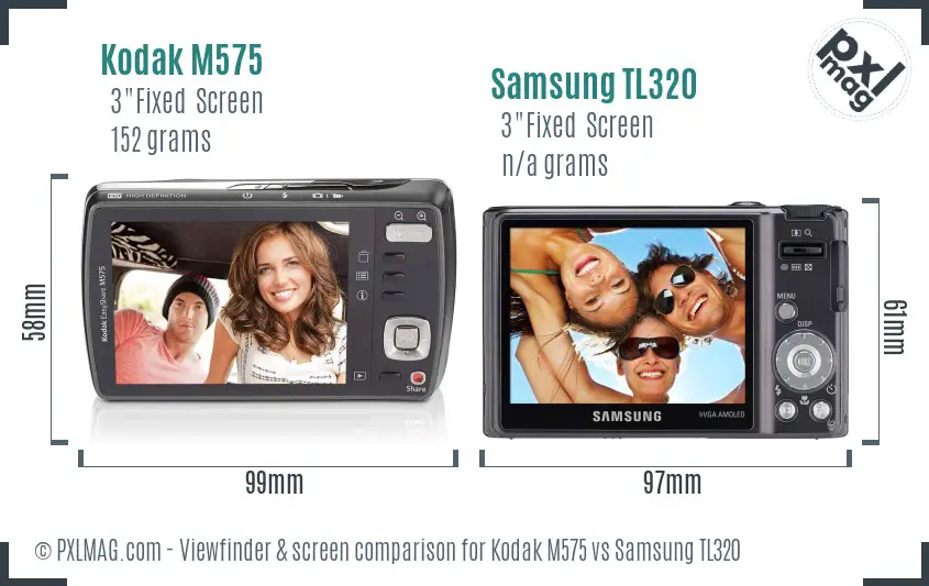 Kodak M575 vs Samsung TL320 Screen and Viewfinder comparison