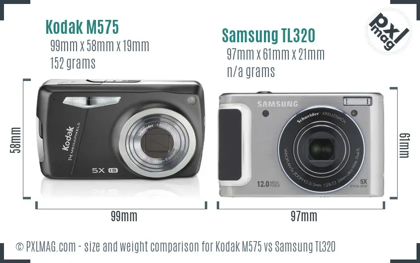 Kodak M575 vs Samsung TL320 size comparison