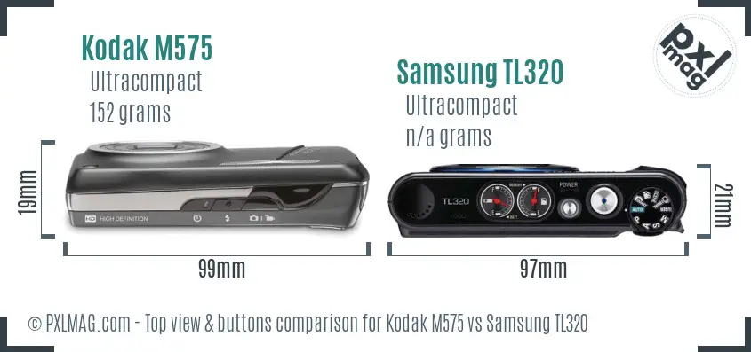 Kodak M575 vs Samsung TL320 top view buttons comparison