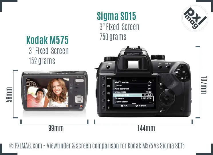Kodak M575 vs Sigma SD15 Screen and Viewfinder comparison