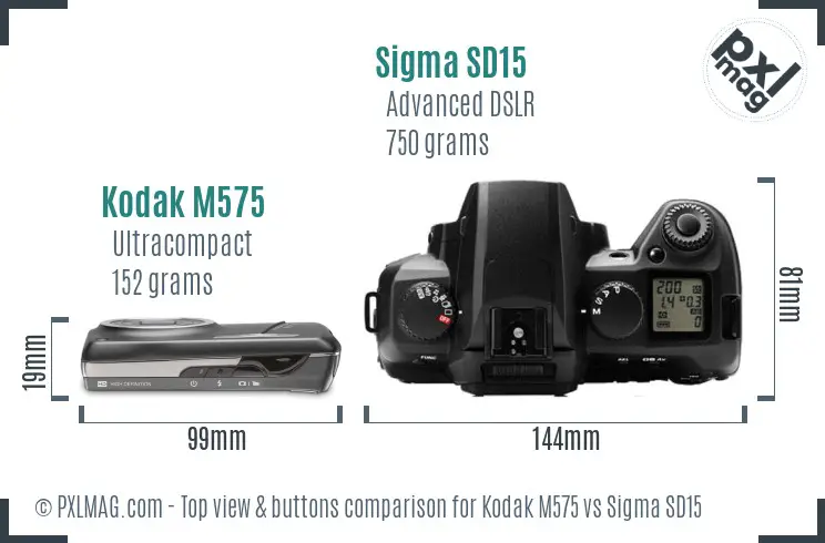Kodak M575 vs Sigma SD15 top view buttons comparison