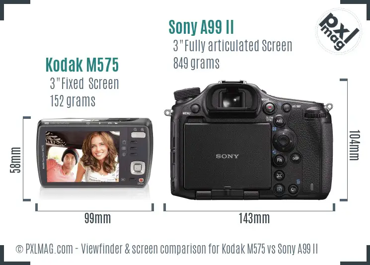 Kodak M575 vs Sony A99 II Screen and Viewfinder comparison