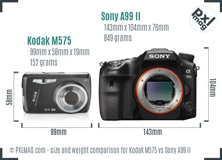 Kodak M575 vs Sony A99 II size comparison