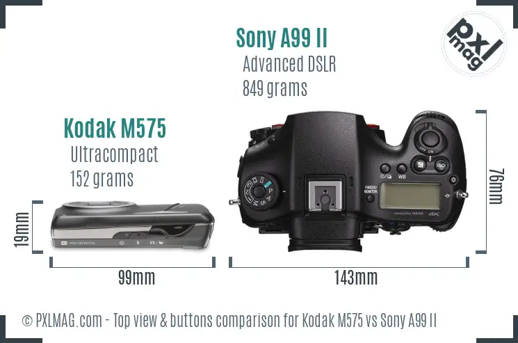 Kodak M575 vs Sony A99 II top view buttons comparison