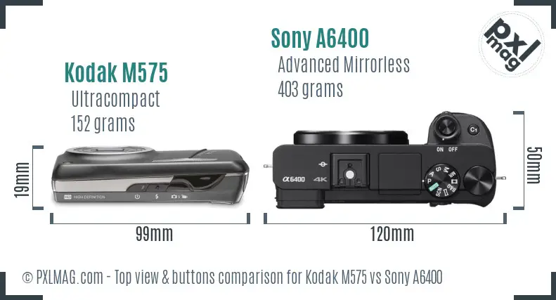 Kodak M575 vs Sony A6400 top view buttons comparison