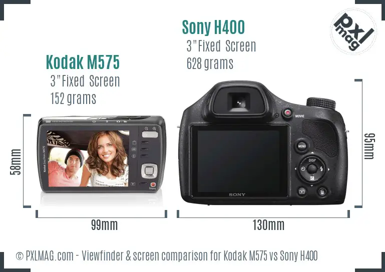 Kodak M575 vs Sony H400 Screen and Viewfinder comparison