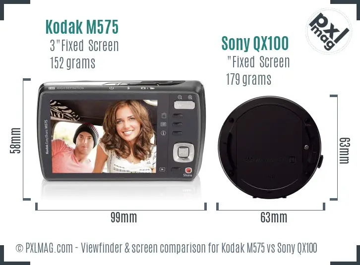 Kodak M575 vs Sony QX100 Screen and Viewfinder comparison