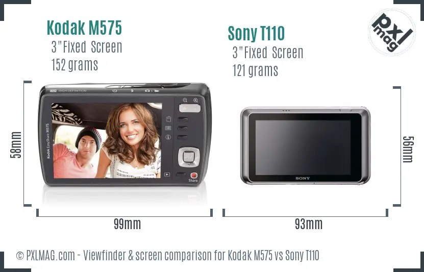 Kodak M575 vs Sony T110 Screen and Viewfinder comparison