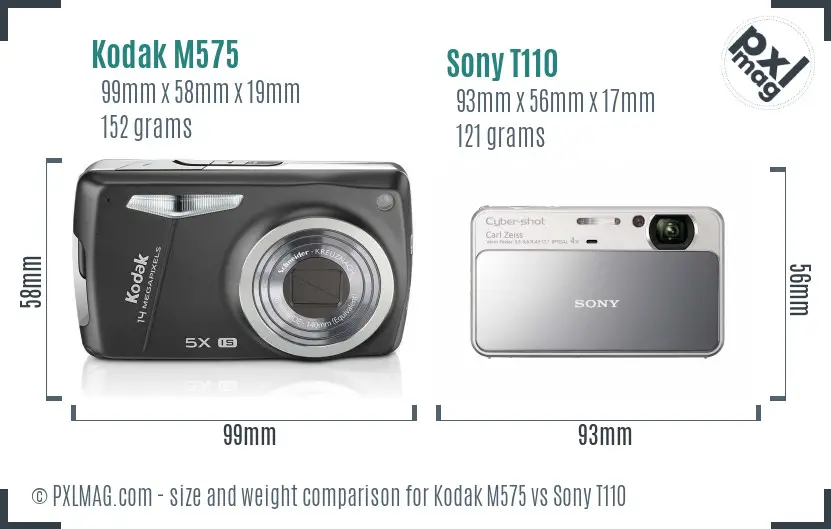 Kodak M575 vs Sony T110 size comparison