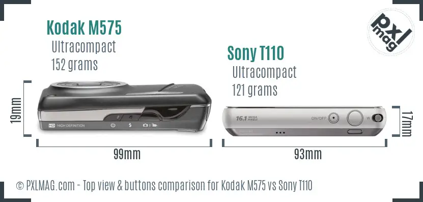 Kodak M575 vs Sony T110 top view buttons comparison