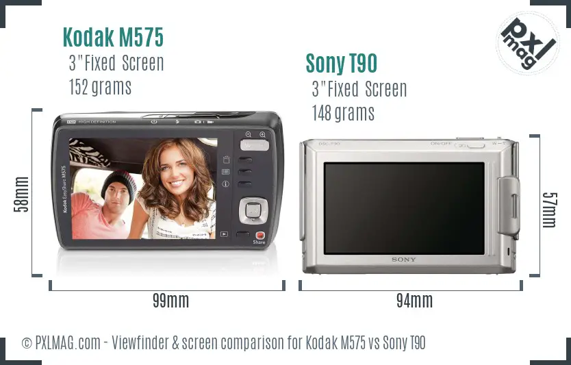 Kodak M575 vs Sony T90 Screen and Viewfinder comparison