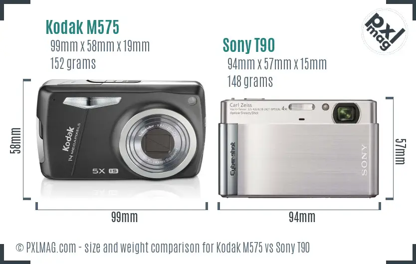 Kodak M575 vs Sony T90 size comparison