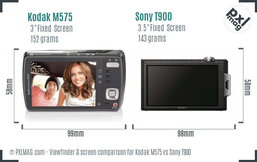 Kodak M575 vs Sony T900 Screen and Viewfinder comparison