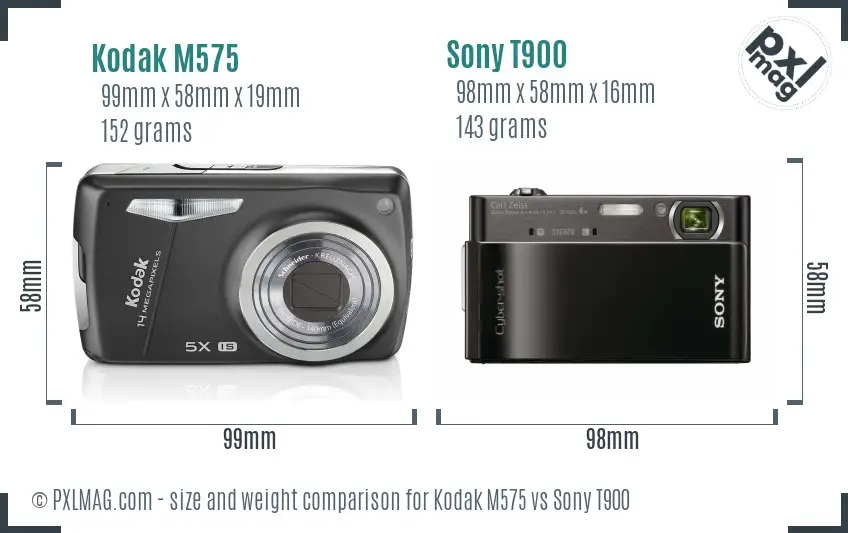 Kodak M575 vs Sony T900 size comparison