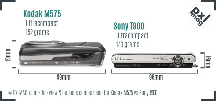 Kodak M575 vs Sony T900 top view buttons comparison